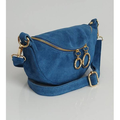 Blue Jeans zamszowa listonoszka - nerka Włoska Vera Pelle złote okucia kółka  LN633BJ