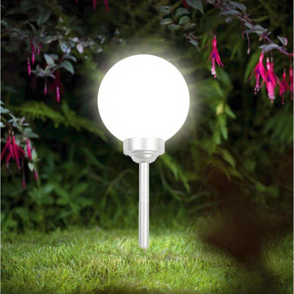 Zestaw 6 Ogrodowych Lampa Solarnych Kula Mleczna śr. 20cm 4 LED