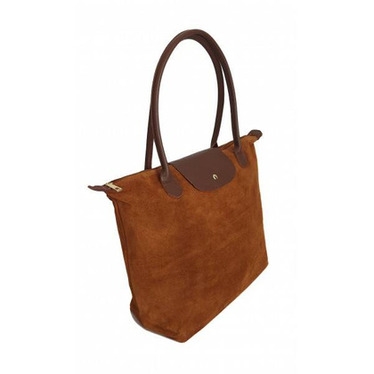 Duża zamszowa włoska torba XL- A4 , worek shopper na ramię Vera Pelle Camel z Brązem VKA41CM