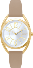 MINET Srebrno-złote damski zegarek ICON GOLD z beżowym skórzanym paskiem