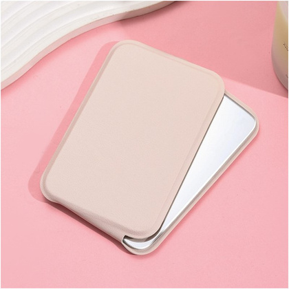 Lusterko kosmetyczne z ekoskóry, otwierane, stojące, do torebki kremowe L17K