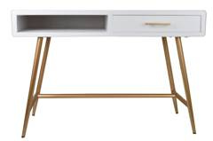 Biurko białe z szufladą na złotych nogach