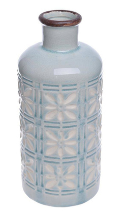 Wazon butelka w kwiaty niebieska  średnia