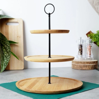 Patera drewniana 3-poziomowa naturalna 35 cm