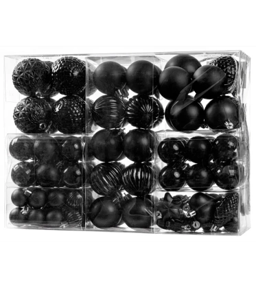 Bombki choinkowe komplet 120 szt. nietłukących plastikowych bombek - Czarny