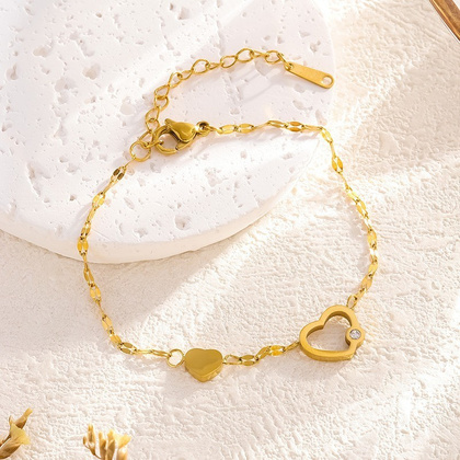 Bransoletka na rękę stal chirurgiczna pozłacana 14k złotem SERCA z cyrkonia BST1546