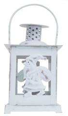 Latarnia metalowa biała z mikołajem mała