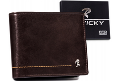 Poziomy, skórzany portfel męski z ozdobnym przeszyciem