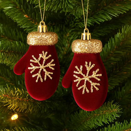 Ozdoba świąteczna bordowe rękawiczki welurowe 2szt WOZ60