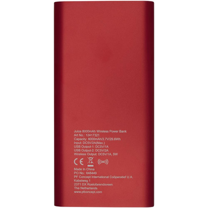 Juice bezprzewodowy powerbank, 8000 mAh Czerwony