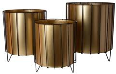 Kpl. 3 kwietników metalowych złotych na czarnym stelażu