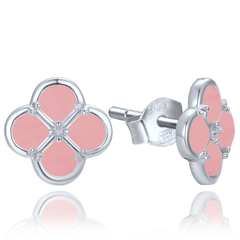 MINET Kolczyki srebrne koniczyna z jadeitem