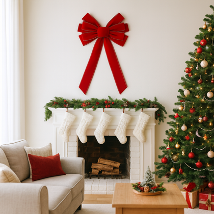 Duża czerwona kokarda ozdoba świąteczna na drzwi, choinkę 27 x 50 cm WOZ45