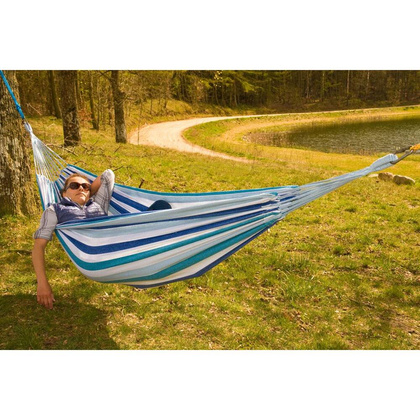 HAMAK OGRODOWY 2 OSOBOWY XXL 250x150CM Z POKROWCEM NIEBIESKI