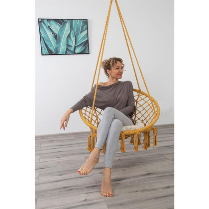 HAMAK AŻUROWY FOTEL WISZĄCY 80x60CM Z PODUSZKĄ MIODOWY