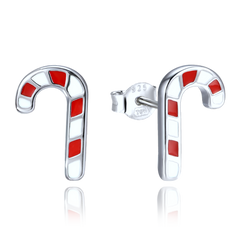 MINET Świąteczne srebrne kolczyki lizaki pałeczki