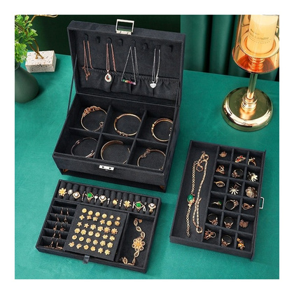 Szkatułka na biżuterię kuferek etui organizer czerń PD119CZ