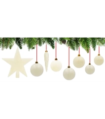 Bombki choinkowe ze szpicem komplet 33 szt. nietłukących plastikowych bombek  - Ecru