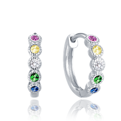 MINET Kolczyki srebrne pierścienie z wielokolorowymi cyrkoniami