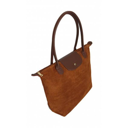 Duża zamszowa włoska torba XL- A4 , worek shopper na ramię Vera Pelle Camel z Brązem VKA41CM