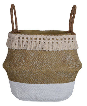 Doniczka ceramiczna boho beżowo-biała duża