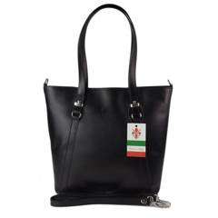 Klasyczna Włoska torebka skórzana na ramię mieści A4 ,Vera Pelle , Czarna  MVN14N