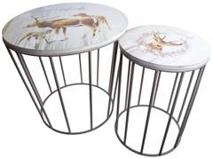 Kpl 2 stolików z reniferem 45x45x43.5cm / 28x28x41cm