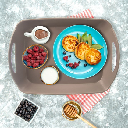 Taca kuchenna do serwowania z uchwytami głęboka szara 43,5x31,5x9 cm