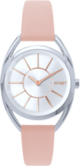 MINET Srebrny zegarek damski ICON SILVER z różowym skórzanym paskiem