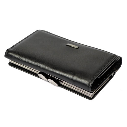 Średniej wielkości skórzany portfel damski, czarny