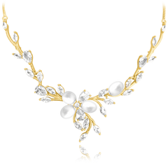 MINET Pozłacany naszyjnik srebrny naturalne perły z białymi cyrkoniami - Ag 925/1000 15,80g