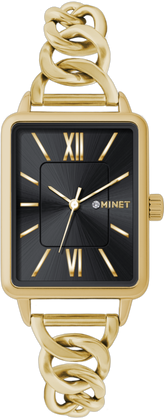 MINET Czarny damski zegarek SIENA ze złotą stalową bransoletką