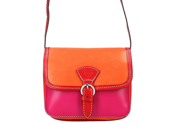 Torebka damska skórzana KEMER 112 pomarańczowy + granat