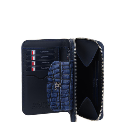 Damski portfel skórzany Canaletto – granatowy croco z RFID | Elegancja i bezpieczeństwo PD1445s285 RFID