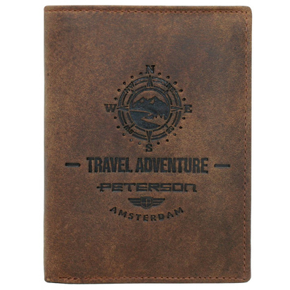 Skórzany męski portfel Peterson PTN N4-BE-TRAVEL ciemny brąz