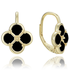 MINET Pozłacane srebrne kolczyki koniczyna z czarną masą perłową