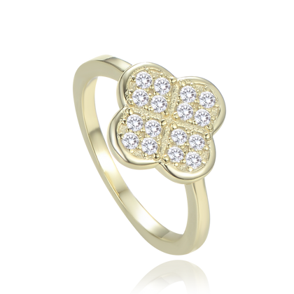 MINET Pozłacany pierścien srebrny koniczyna z białą masą perłową wielkość 14