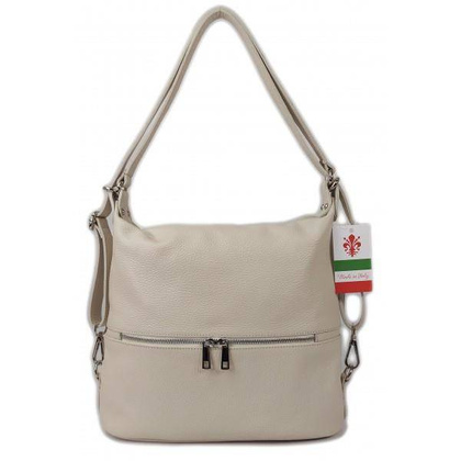 Torebko plecak,Włoski worek na ramię Vera Pelle,pojemny A4 STZ34T beżowy