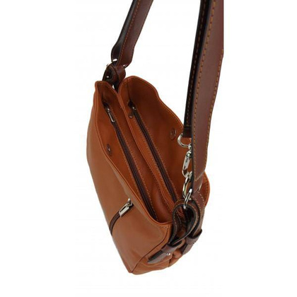 Miękka duża raportówka,pojemna ,dwie komory Vera Pelle na ramię Camel NS44CM