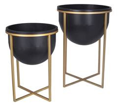 Kpl.2 kwietników metalowych czarnych na złotym stelażu