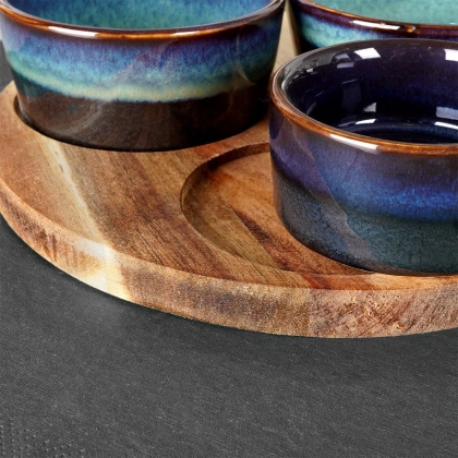 Miseczki na przekąski ceramiczne na tacy 20 cm 4 el.