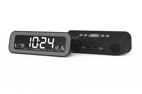 LAVVU Czarny cyfrowy budzik SMART z radiem