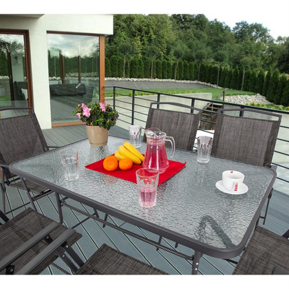 Zestaw ogrodowy stół 130x80x70cm  6 x krzesło parasol szary