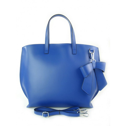 Włoska torba A4 Shopper Bag Vera Pelle Niebieska SB689BLU