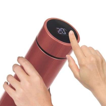 Termos stalowy z termometrem czerwony 450 ml