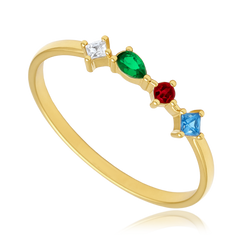 MINET Elegancki złoty pierścionek z czerwonymi i zielonymi cyrkoniami Au 585/1000 rozm. 16 - 1,10g