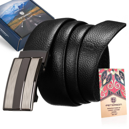 Skorzany pasek meski z elegancka automatyczna klamra