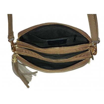 Listonoszka trzy komory frędzelek, złote okucia Vera Pelle Beżowa VP3KZT