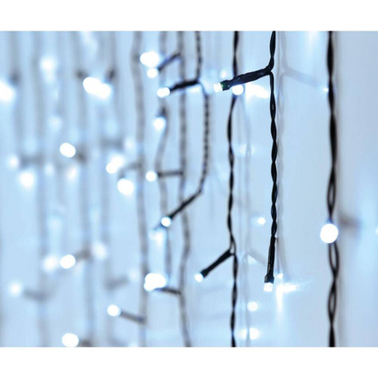 LAMPKI CHOINKOWE KURTYNA ŚWIETLNA ZEW 360 LED STEROWNIK TIMER ZIMNY BIAŁY KABEL TRANSPARENTNY
