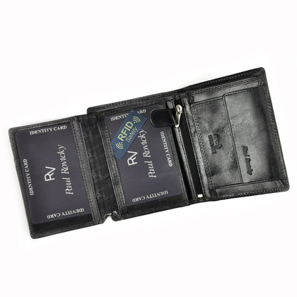 Funkcjonalny, pionowy portfel męski bez zapięcia ze skóry naturalnej